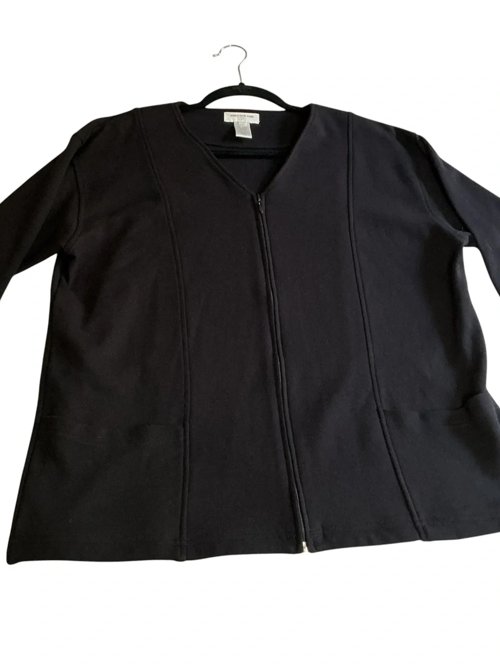 Jones New York Petite Medium Black Cotton Full Zip Knit Jacket Cardigan Pockets